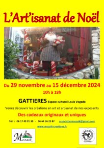 L’ART’isanat de Noël, par l’association Mozaïk, du 29 novembre au 15 décembre, salle Louis Vogade