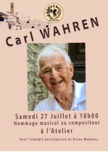 Hommage musical au compositeur Carl Wahren sam. 27 juillet 18h – Atelier