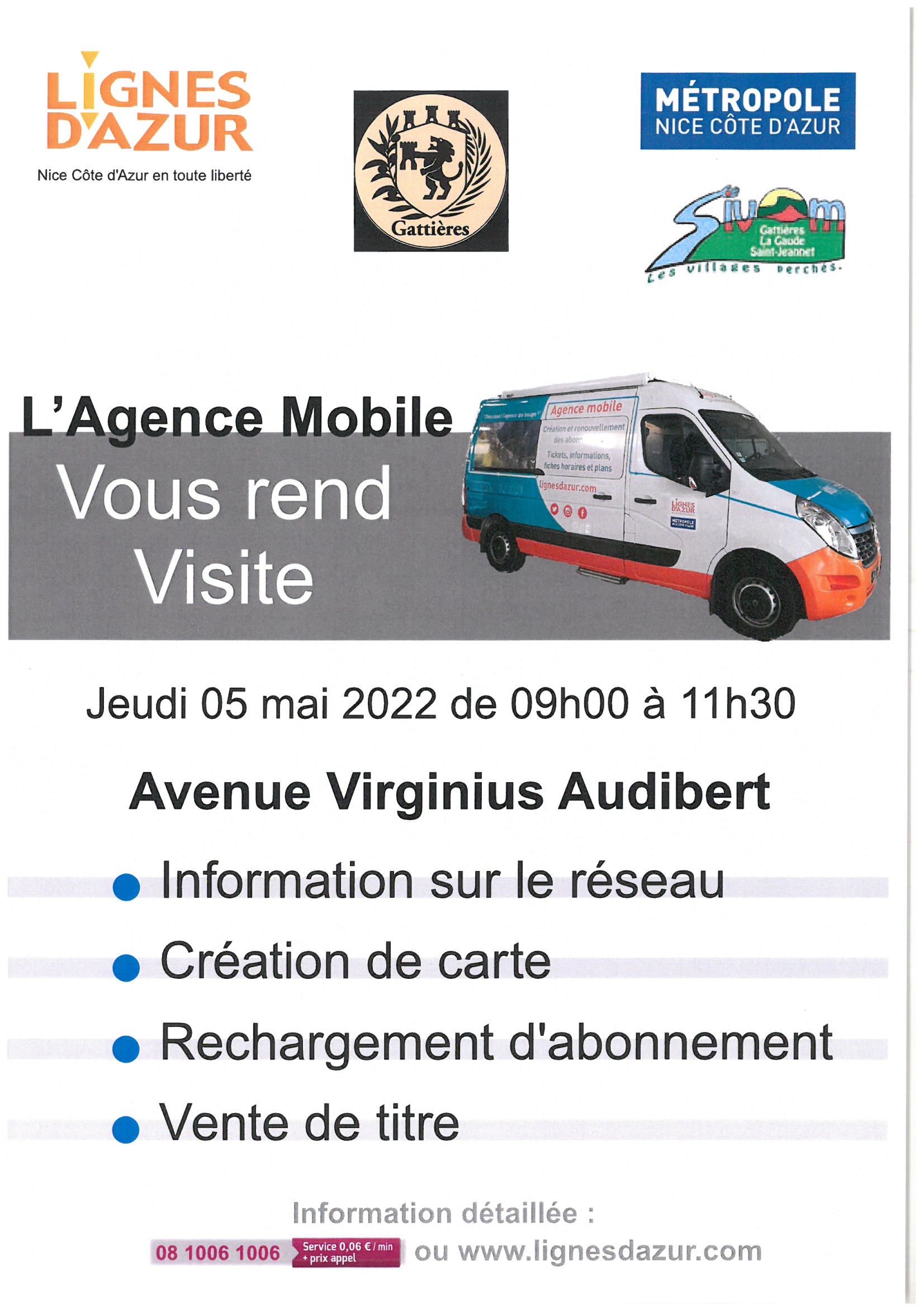 Agence Mobile Lignes d’Azur Jeudi 5 mai 2022 – 9h à 11h30