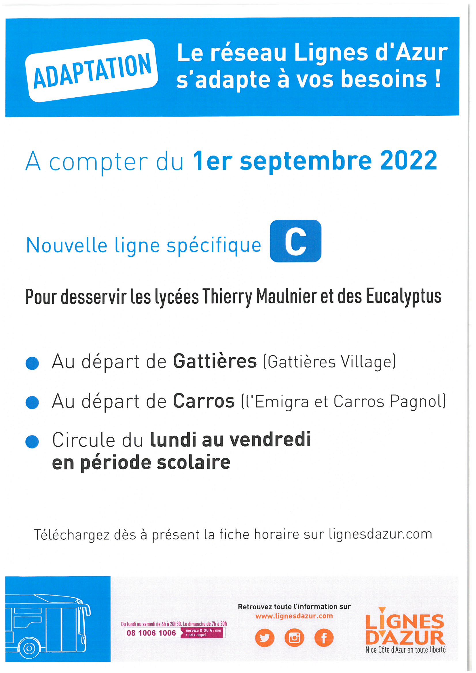 Le réseau Lignes d’Azur s’adapte à vos besoins à compter du 1er septembre 2022!